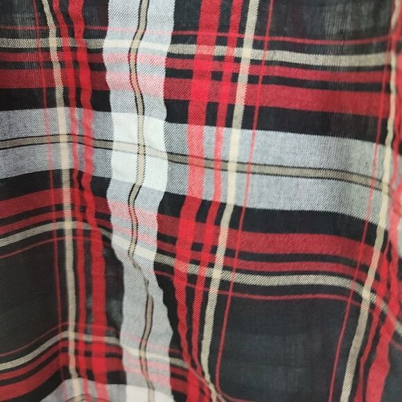 Loft plaid peasant style blouse red black - Picture 6 of 7